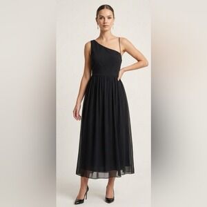 Alice & Olivia Dress | Black One Shoulder Midi Formal Black Tie Gown
